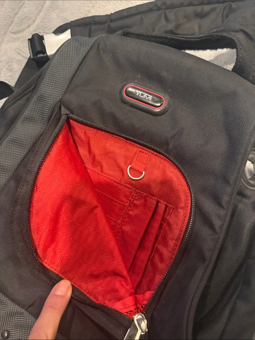 Tumi Black Nylon Men's Backpack with Red Logo Accent